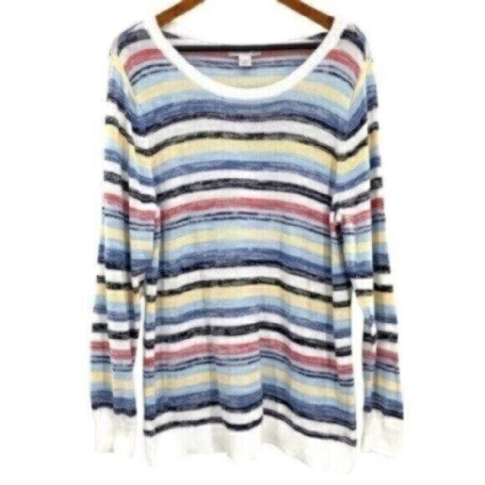 CJ Banks Women’s Colorful Striped Cotton Knit Sweater Top